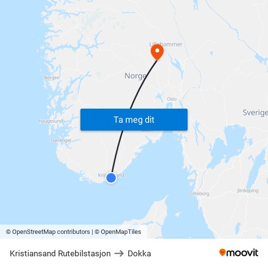 Kristiansand Rutebilstasjon to Dokka map