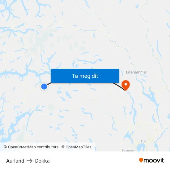 Aurland to Dokka map