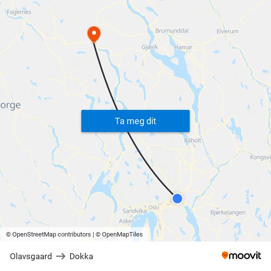 Olavsgaard to Dokka map