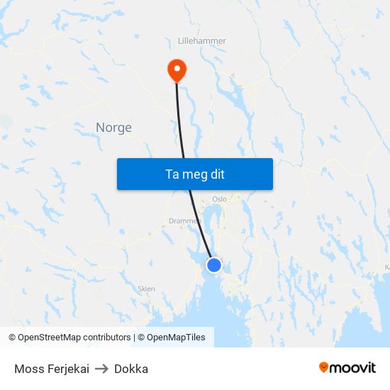 Moss Ferjekai to Dokka map