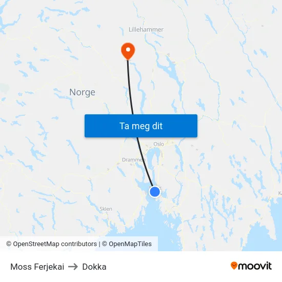 Moss Ferjekai to Dokka map