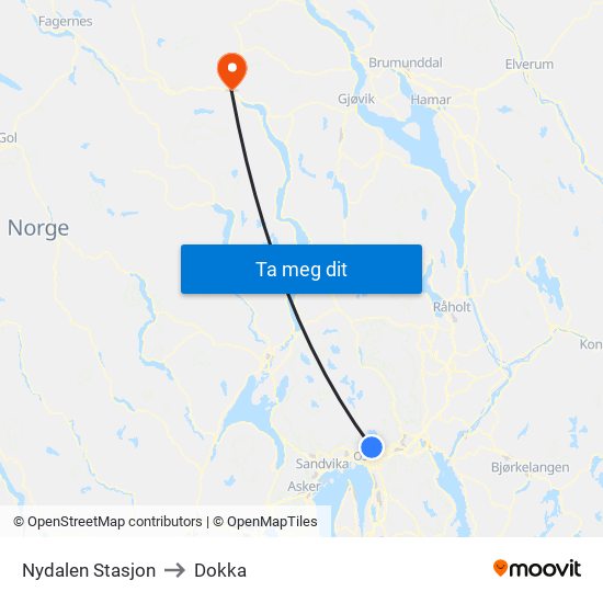 Nydalen Stasjon to Dokka map