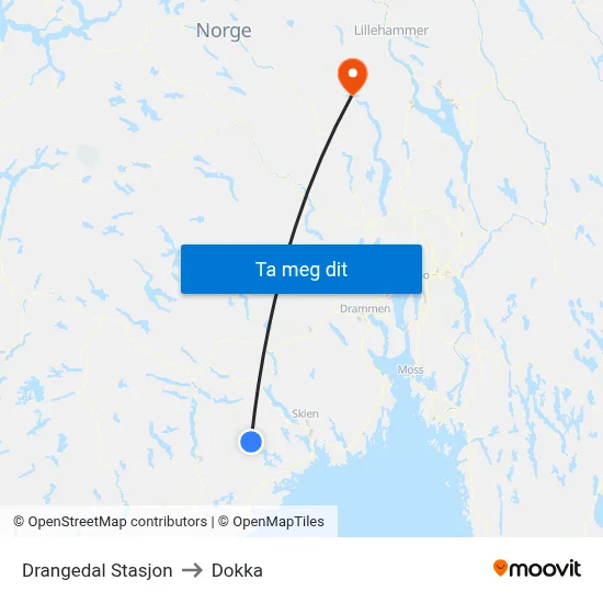 Drangedal Stasjon to Dokka map