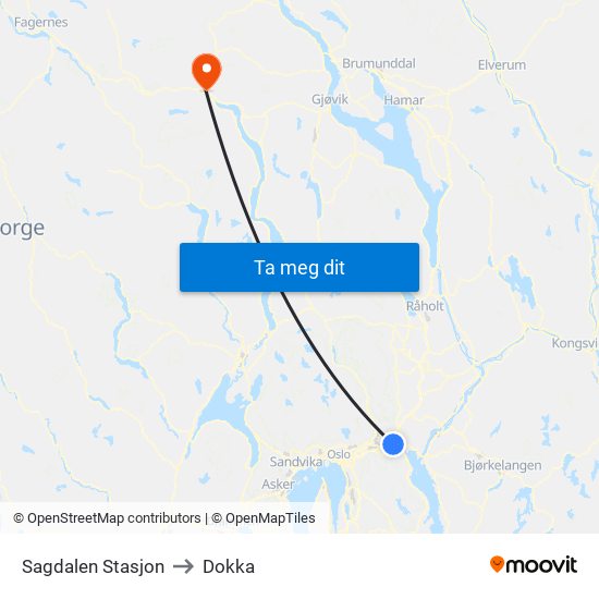 Sagdalen Stasjon to Dokka map