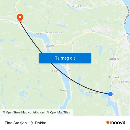 Eina Stasjon to Dokka map