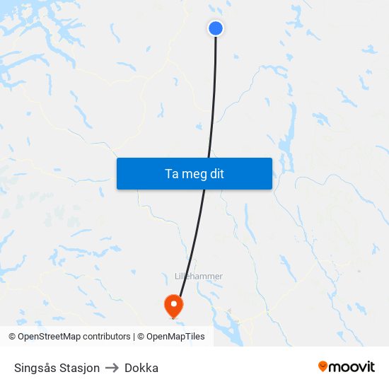 Singsås Stasjon to Dokka map