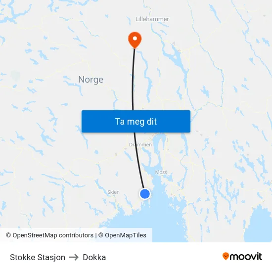 Stokke Stasjon to Dokka map