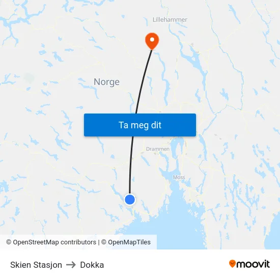 Skien Stasjon to Dokka map