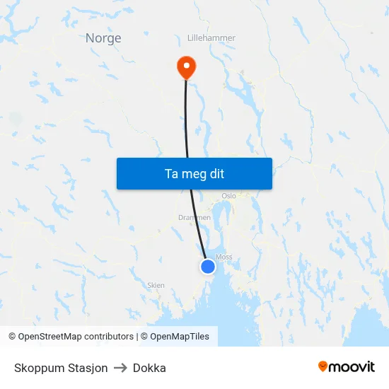 Skoppum Stasjon to Dokka map