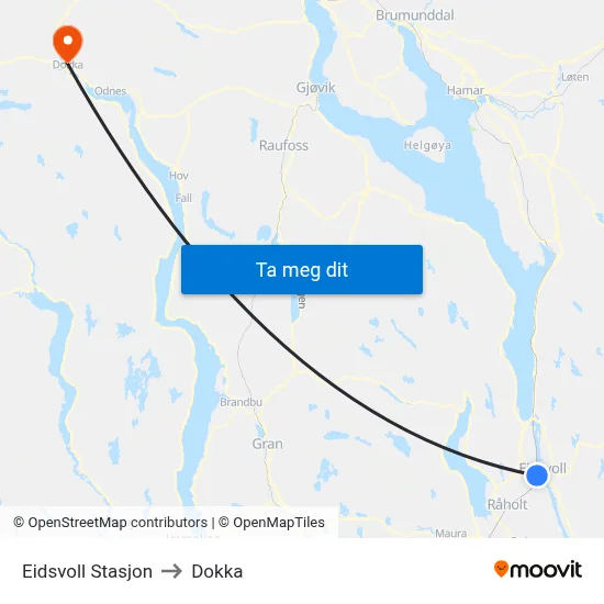 Eidsvoll Stasjon to Dokka map