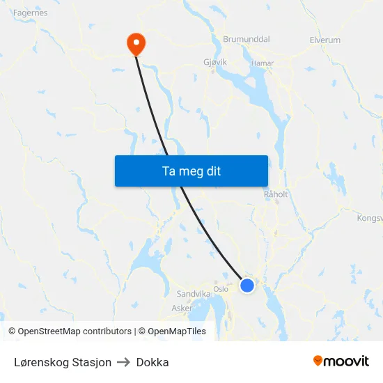 Lørenskog Stasjon to Dokka map