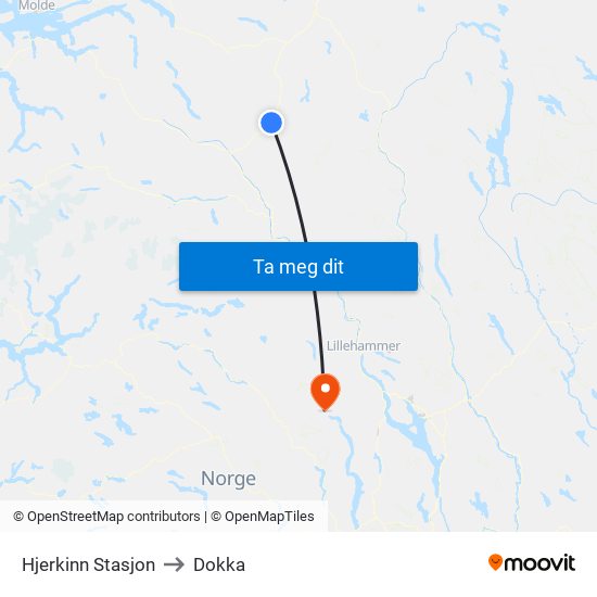 Hjerkinn Stasjon to Dokka map