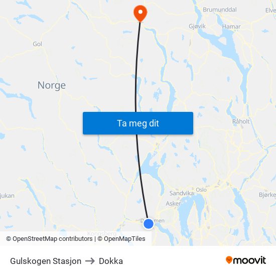 Gulskogen Stasjon to Dokka map