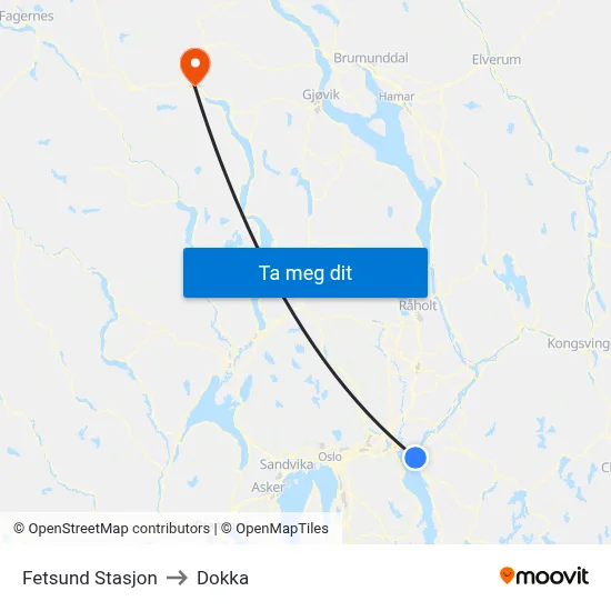 Fetsund Stasjon to Dokka map