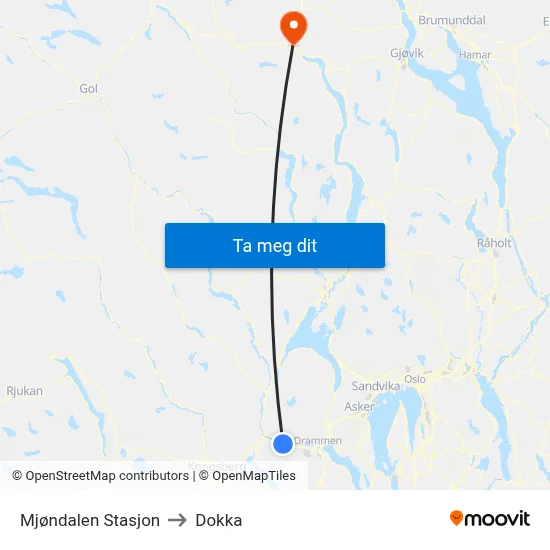 Mjøndalen Stasjon to Dokka map