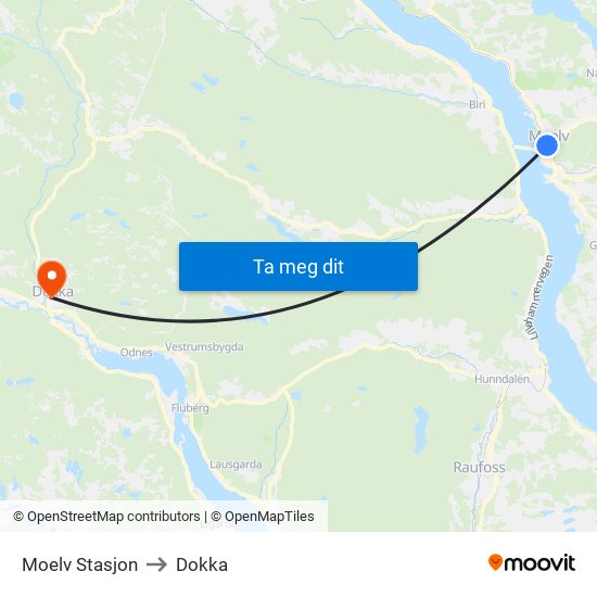 Moelv Stasjon to Dokka map