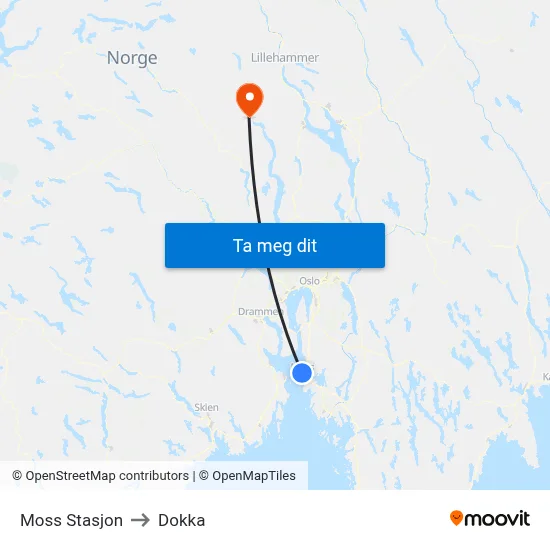 Moss Stasjon to Dokka map