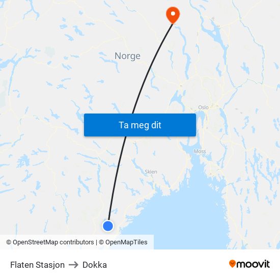 Flaten Stasjon to Dokka map