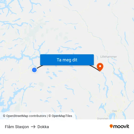 Flåm Stasjon to Dokka map
