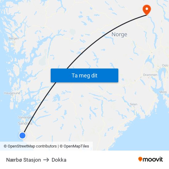 Nærbø Stasjon to Dokka map