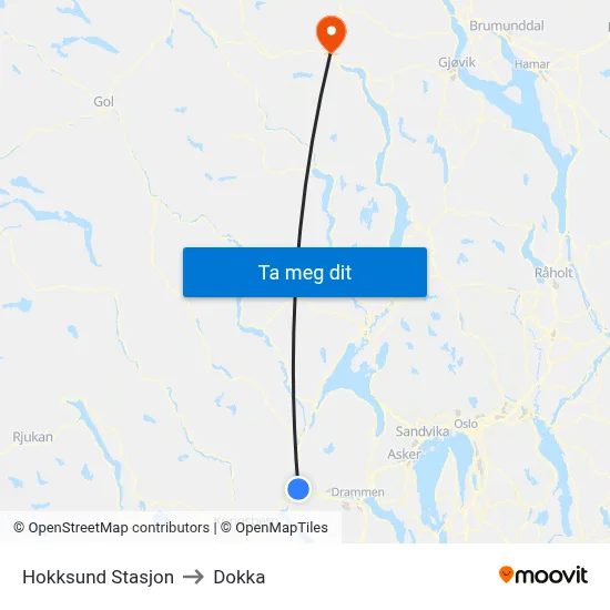 Hokksund Stasjon to Dokka map