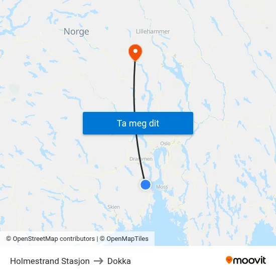 Holmestrand Stasjon to Dokka map