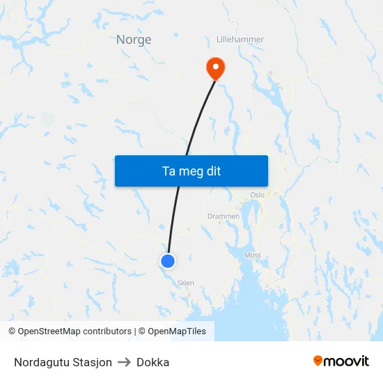 Nordagutu Stasjon to Dokka map