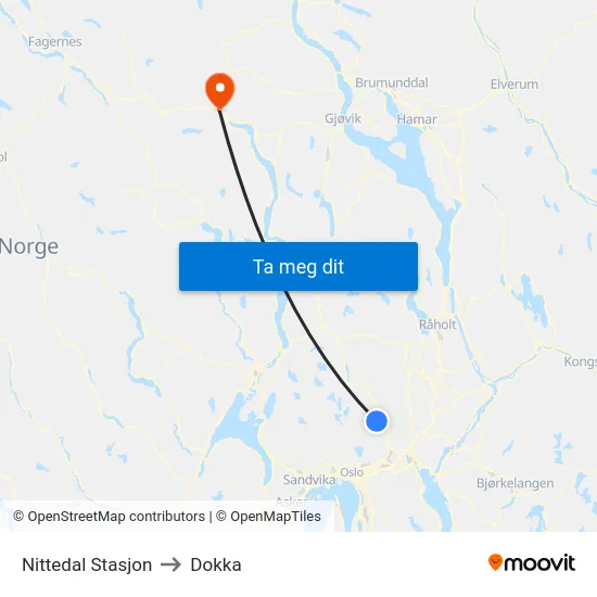 Nittedal Stasjon to Dokka map