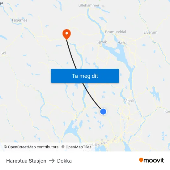 Harestua Stasjon to Dokka map