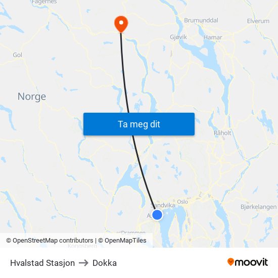 Hvalstad Stasjon to Dokka map