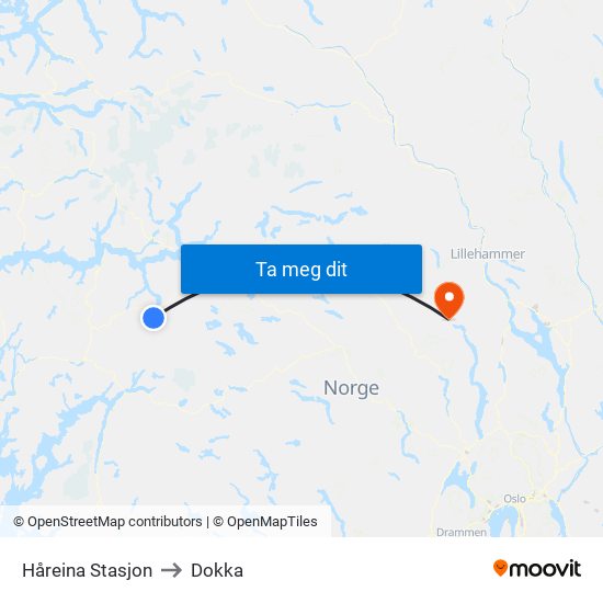 Håreina Stasjon to Dokka map