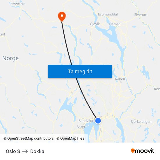Oslo S to Dokka map