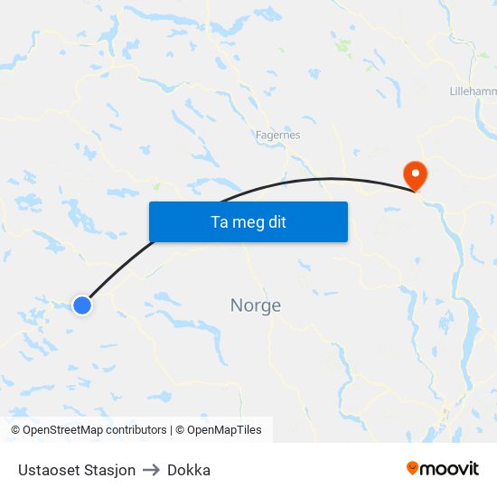 Ustaoset Stasjon to Dokka map