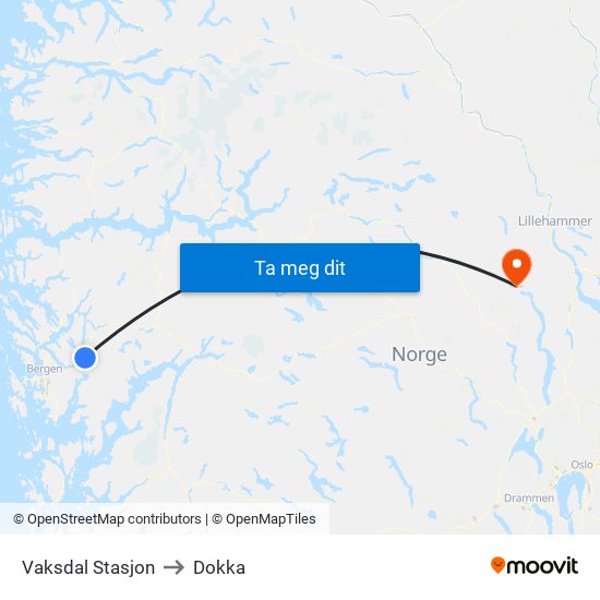 Vaksdal Stasjon to Dokka map