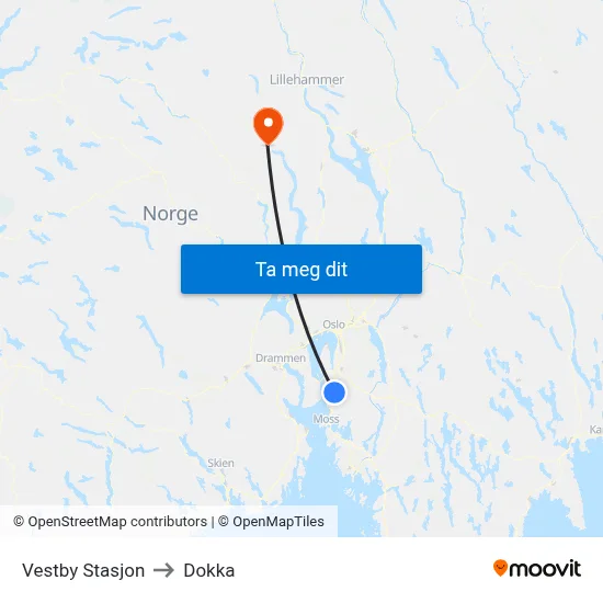Vestby Stasjon to Dokka map