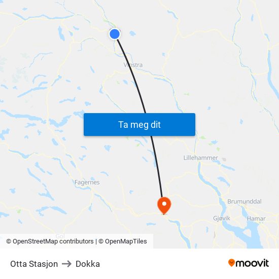 Otta Stasjon to Dokka map