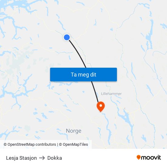 Lesja Stasjon to Dokka map