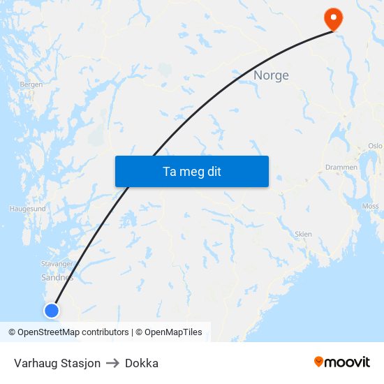 Varhaug Stasjon to Dokka map