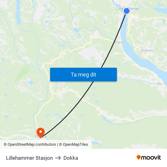 Lillehammer Stasjon to Dokka map