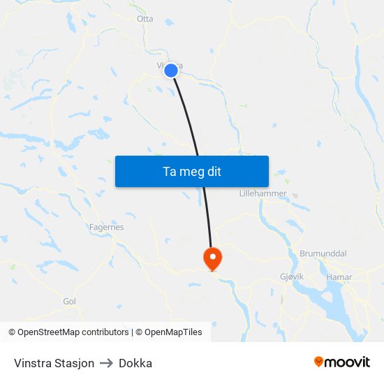 Vinstra Stasjon to Dokka map