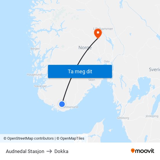 Audnedal Stasjon to Dokka map