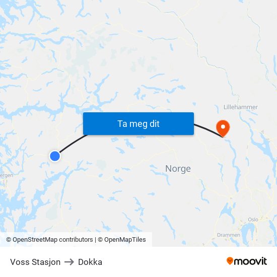 Voss Stasjon to Dokka map