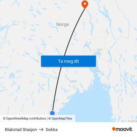 Blakstad Stasjon to Dokka map