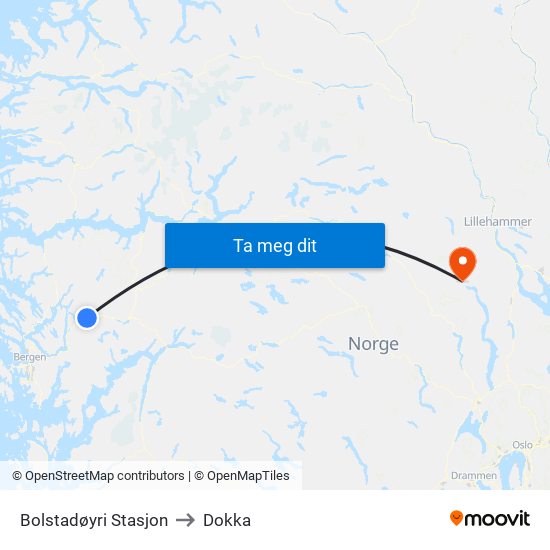 Bolstadøyri Stasjon to Dokka map