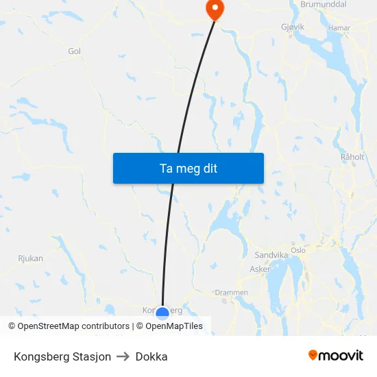 Kongsberg Stasjon to Dokka map