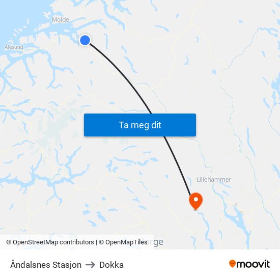 Åndalsnes Stasjon to Dokka map