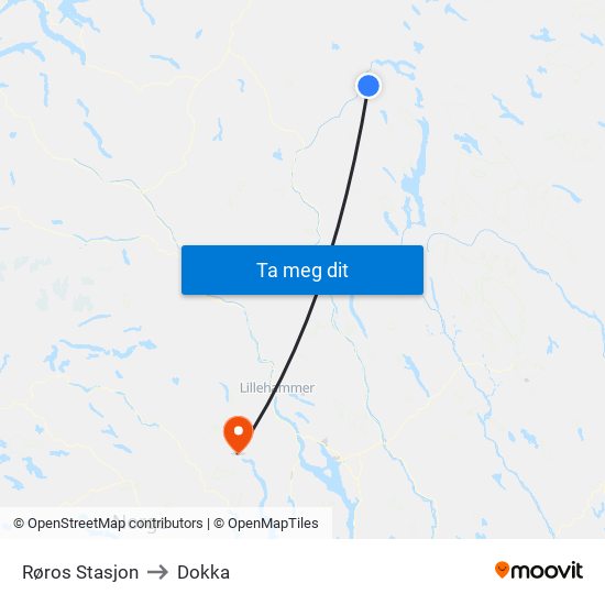 Røros Stasjon to Dokka map