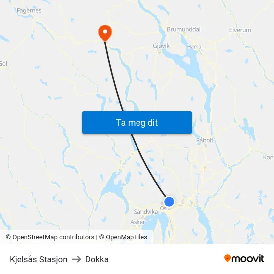 Kjelsås Stasjon to Dokka map
