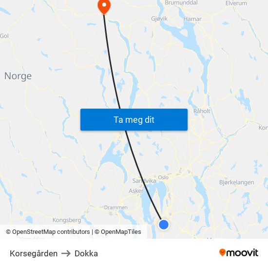 Korsegården to Dokka map