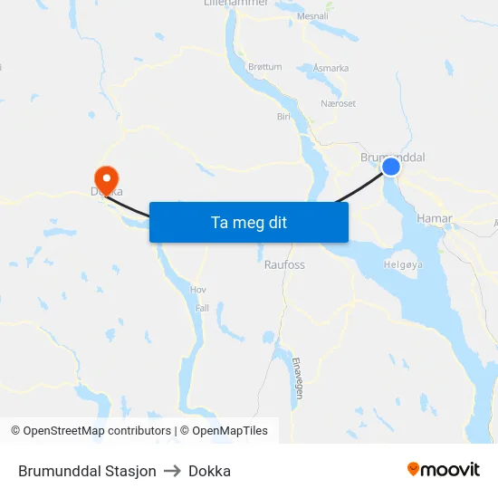 Brumunddal Stasjon to Dokka map
